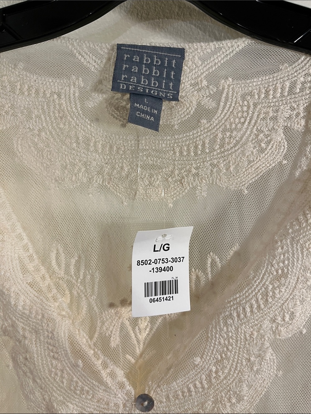 Rabbit Rabbit Rabbit Sheer Embroidered Lace Button-Front Top in Cream - Picture 2 of 4